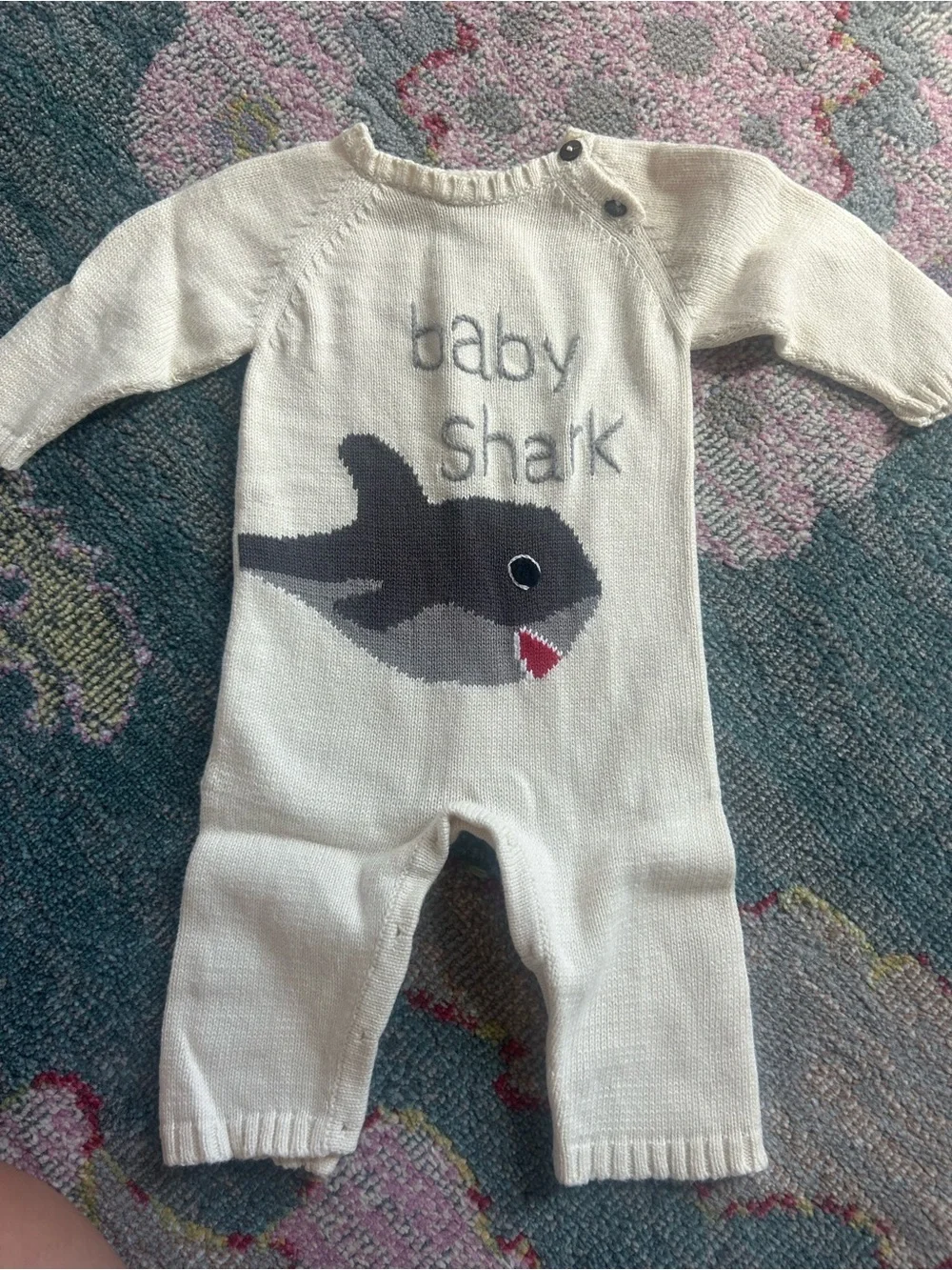 Cream Baby Shark Knit One-Piece Bodysuit for Babies